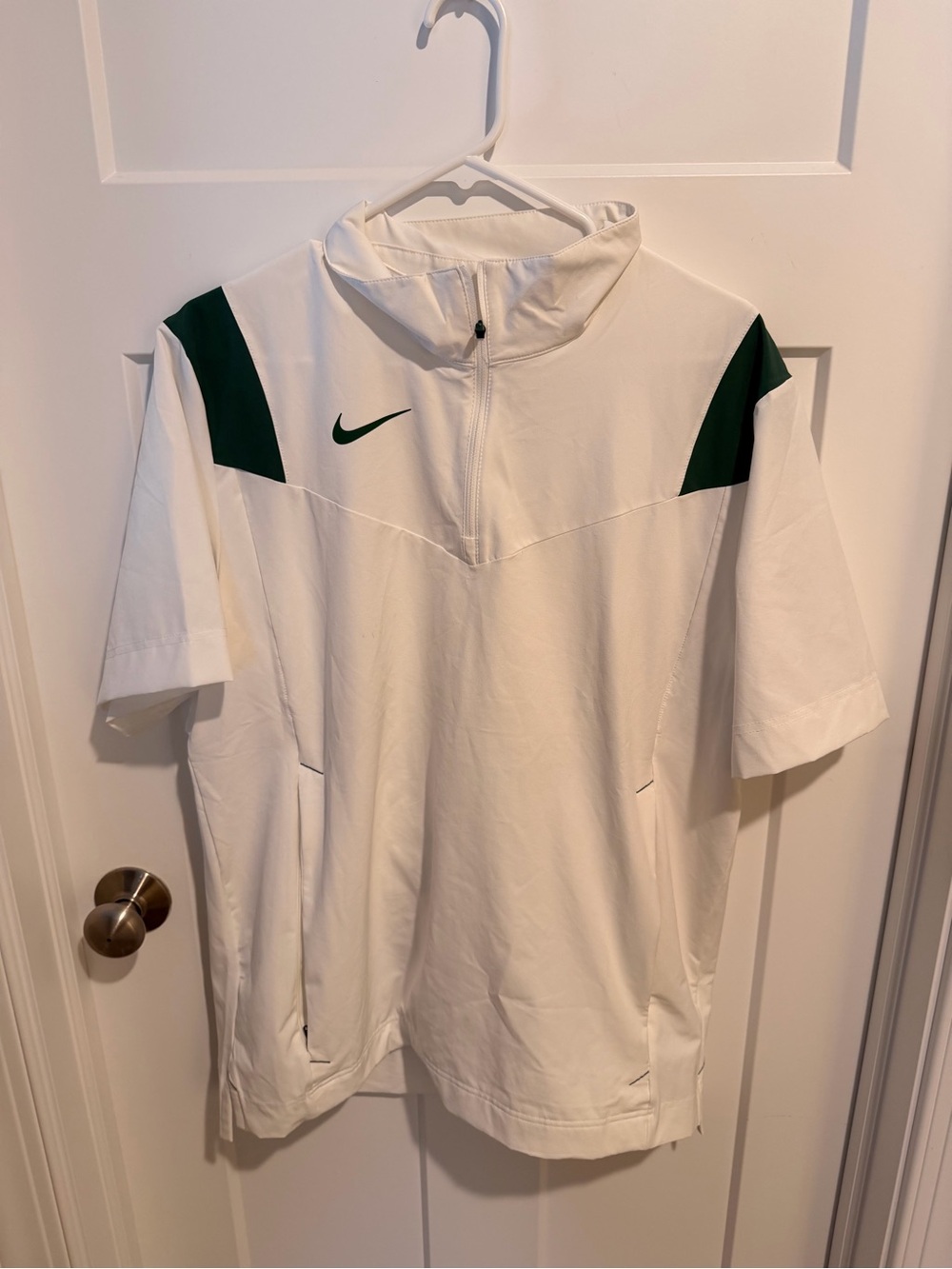 Nike White Short-Sleeve Half-Zip Pullover with Green Accents